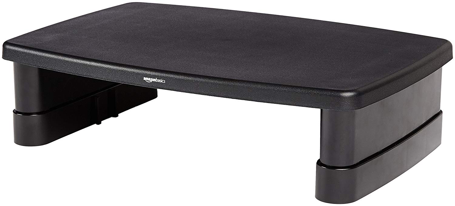 Amazon Basics Rectangular Adjustable Computer Monitor Riser Desk Stand for Reduced Neck Strain Fits Monitors