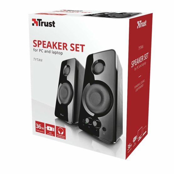 Trust Tytan 2.0 PC Speaker Set, USB Powered Sound System, Plug and Play Speakers, Bass Control, 36 W Peak Power, Wired Speakers for Tablet, Mac, Phone, Smartphone, TV - Black - Image 4