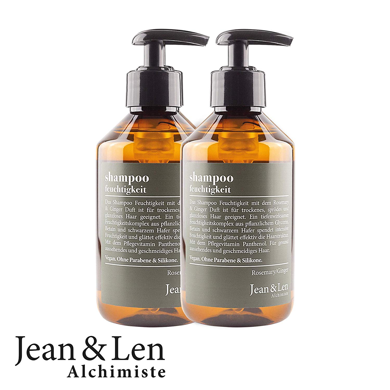 Jean & Len Rosemary & Ginger 2903100101 Moisturising Shampoo for Dry Brittle Hair, Paraben Free and Silicone, 300 ml, Pack of 2