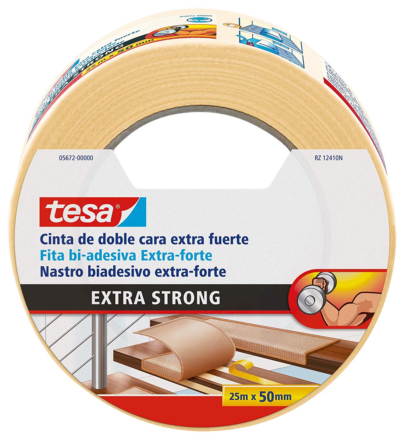 Cinta Doble Cara Extra Fuerte 25m x 50mm Beige, Standard