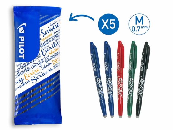Pilot Frixion Erasable Rollerball 0.7mm Tip - 2 Blue/1 Red/1 Green/1 Black (Pack of 5)