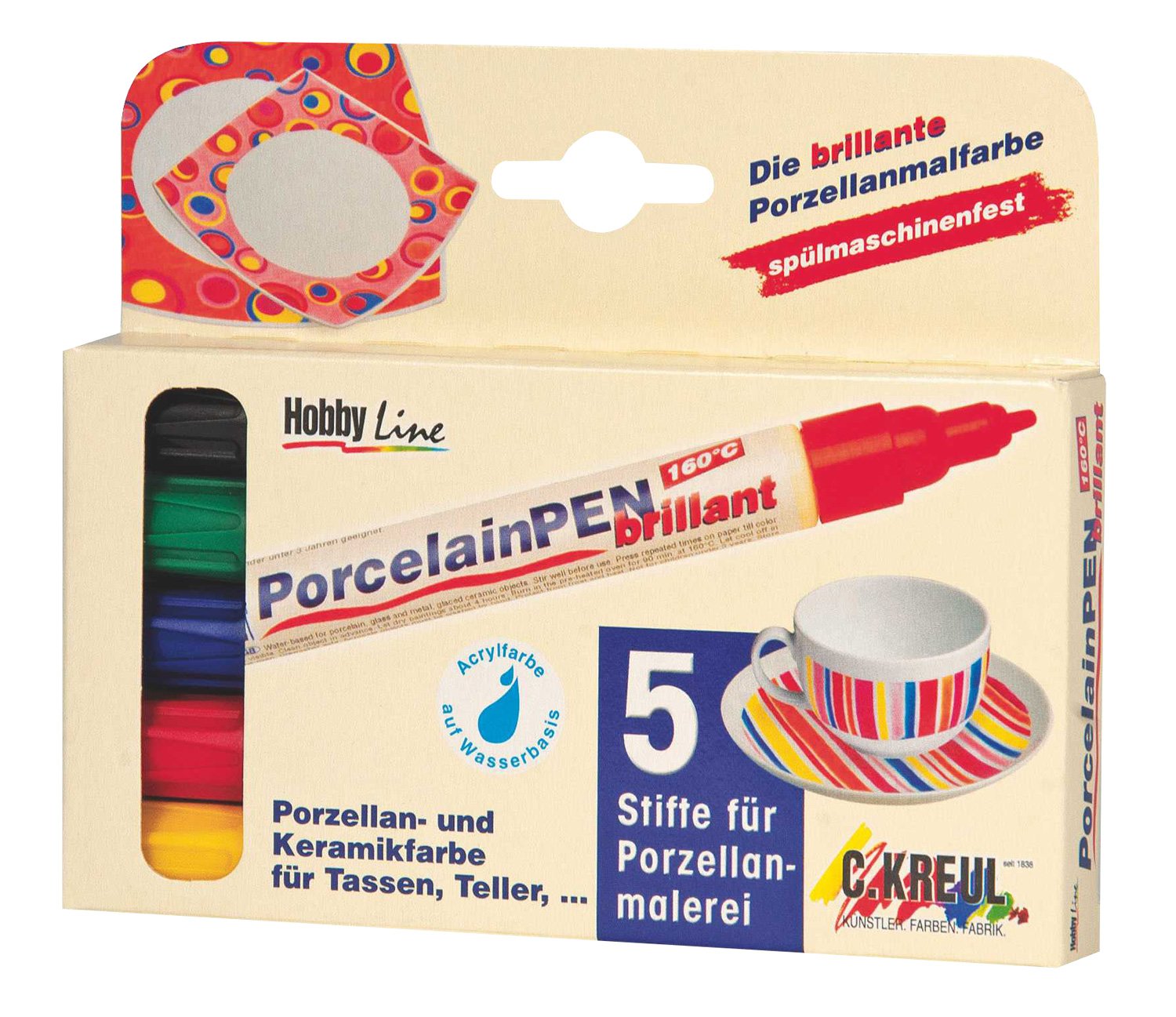 KREUL Hobby Line 16350, Porcelain pen. Brilliant - Set of 5, Black, 1 count (Pack of 5)