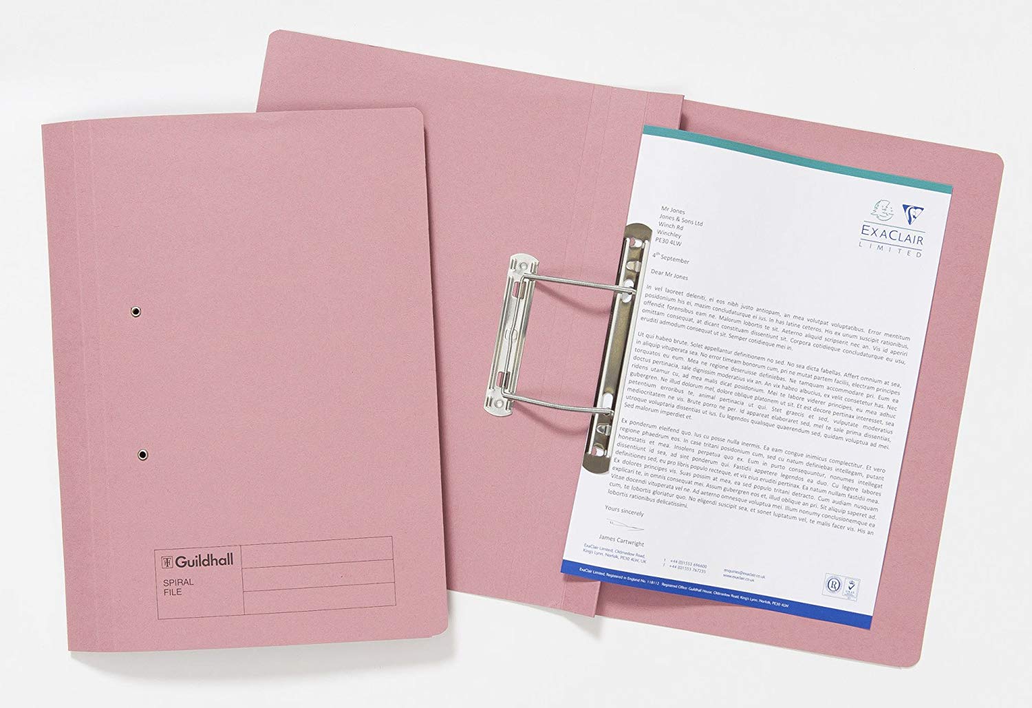 Exacompta, Ref 346-PNKZ, Guildhall, Document Spiral Files, 285gsm Medium Weight Spring Manilla, 355x250mm