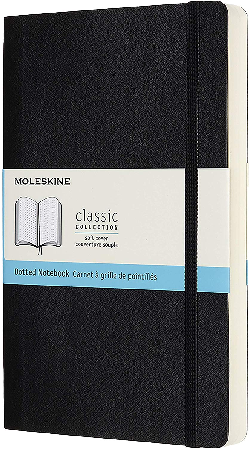 Moleskine, Classic Expanded Dotted Paper Notebook, Soft Cover and Elastic Closure Journal, Color Black, Size Large 13 x 21 A5
