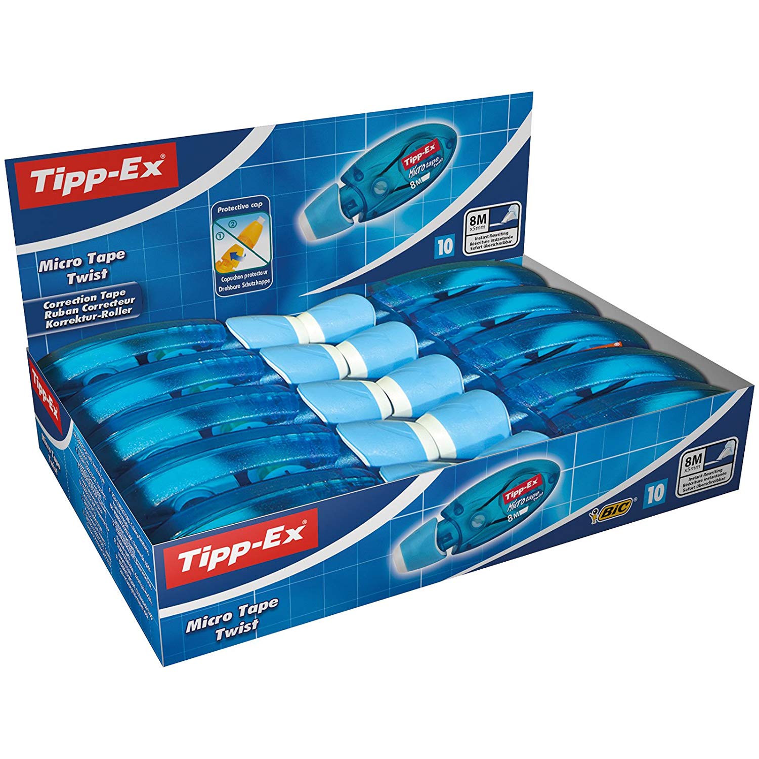 Tipp-Ex Micro Tape Twist Correction Tapes - Blue Body, Box of 10, white
