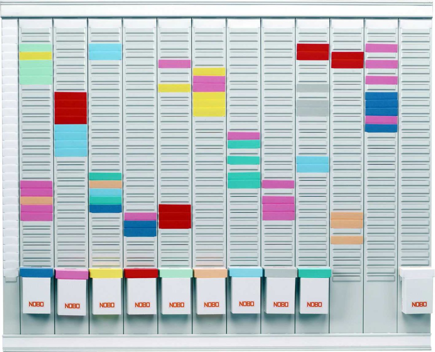 Nobo T-Card Annual Planning Kit, Wall Mount, 12 Columns & 32 Slots, Size 2, Includes T-Cards & Index Column, 32938864