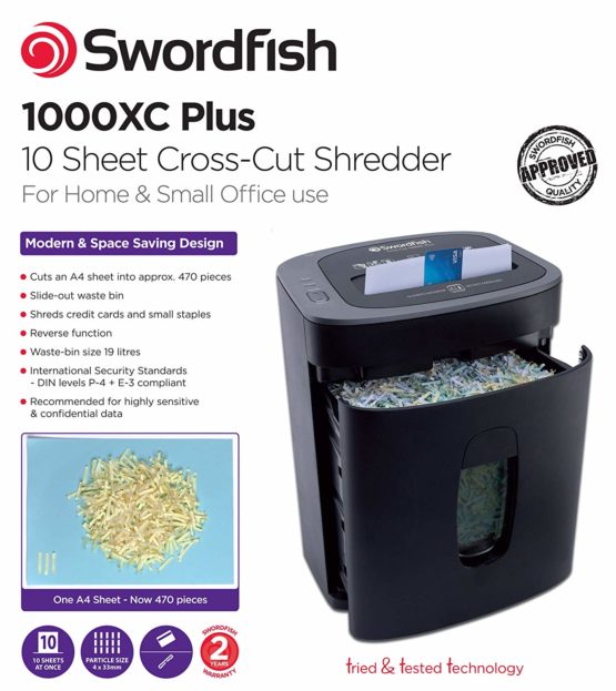 Swordfish 1000XC Plus 10 Sheet Cross-Cut Paper/Document Shredder [40347] - Image 4