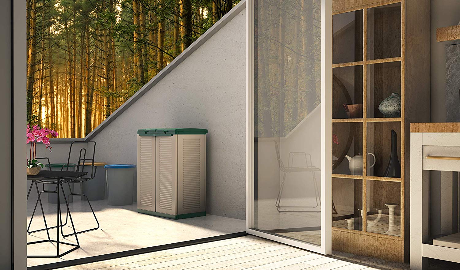 Terry, Ecocab 2, Cabinet for Selective Waste Collection 2 Compartments - 68x39x88.7 cm, Beige, 68x39x88,7 cm - Image 4