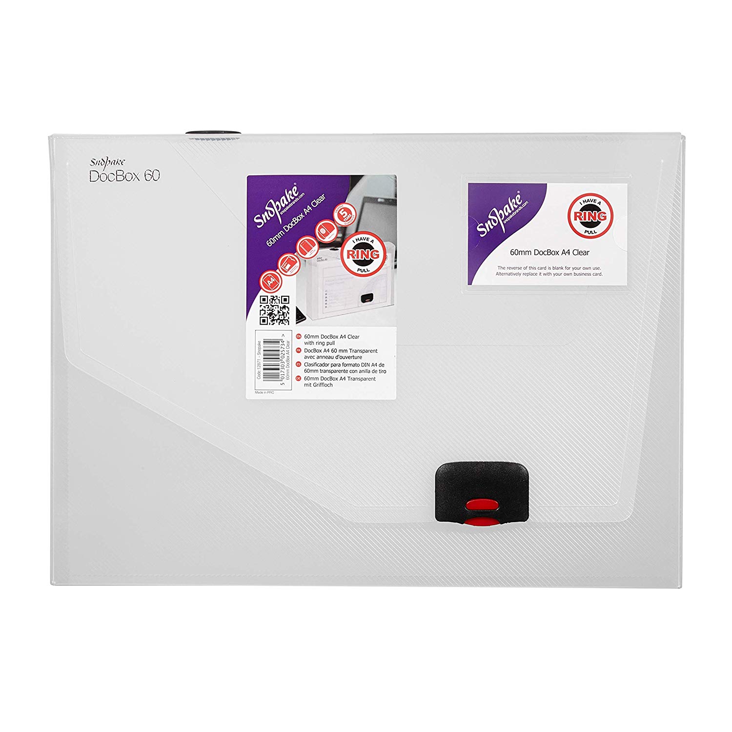 Snopake A4 DocBox Clear 60 mm Box File with Push Lock (Pack of 1) Ref 12871 - Image 2