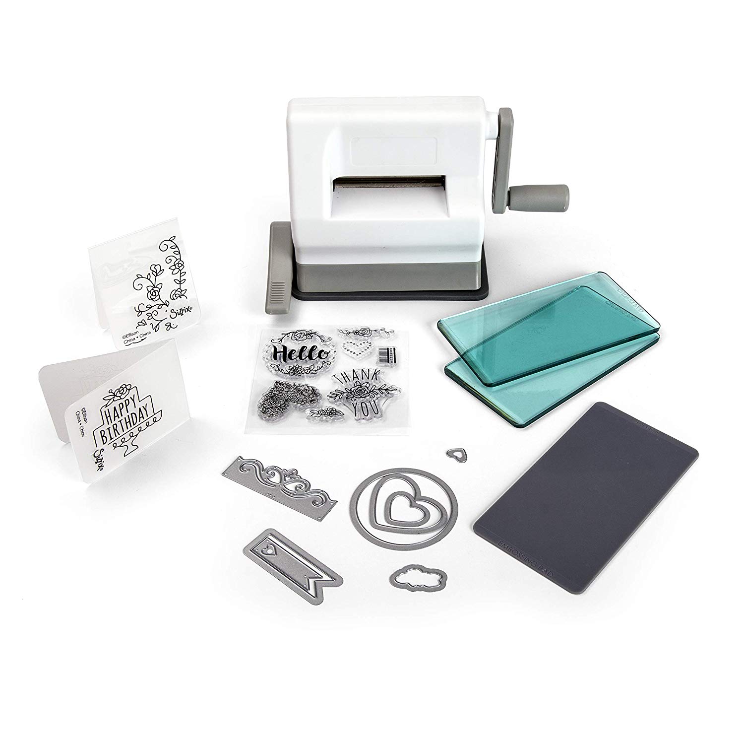 Sizzix Portable Sidekick Manual Die Cutting & Embossing Starter Kit for Paper Crafting Card Making & Scrapbooking - White & Grey