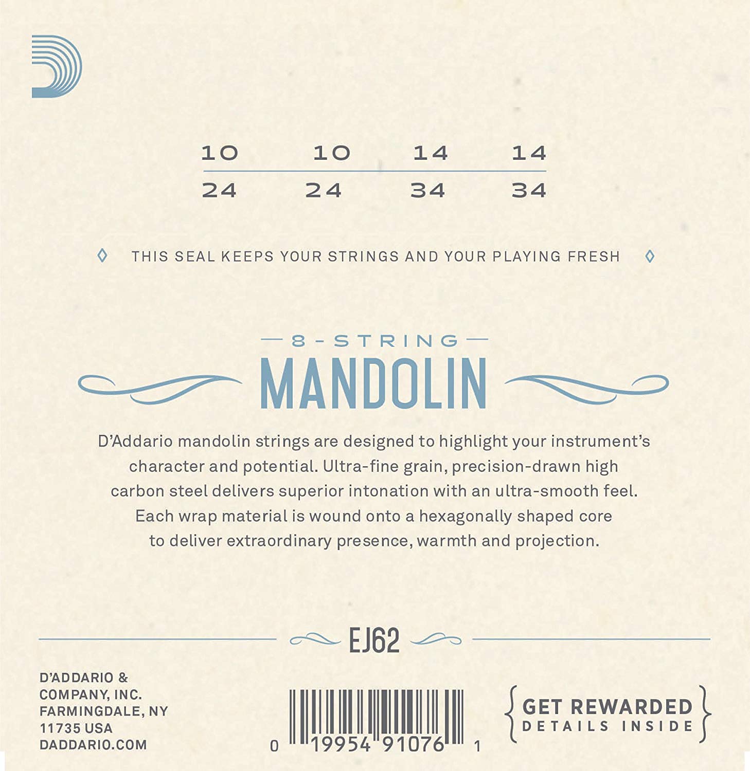 D'Addario EJ62 80/20 10-34 Bronze Light Mandolin String, Light, 10-34 - Image 2