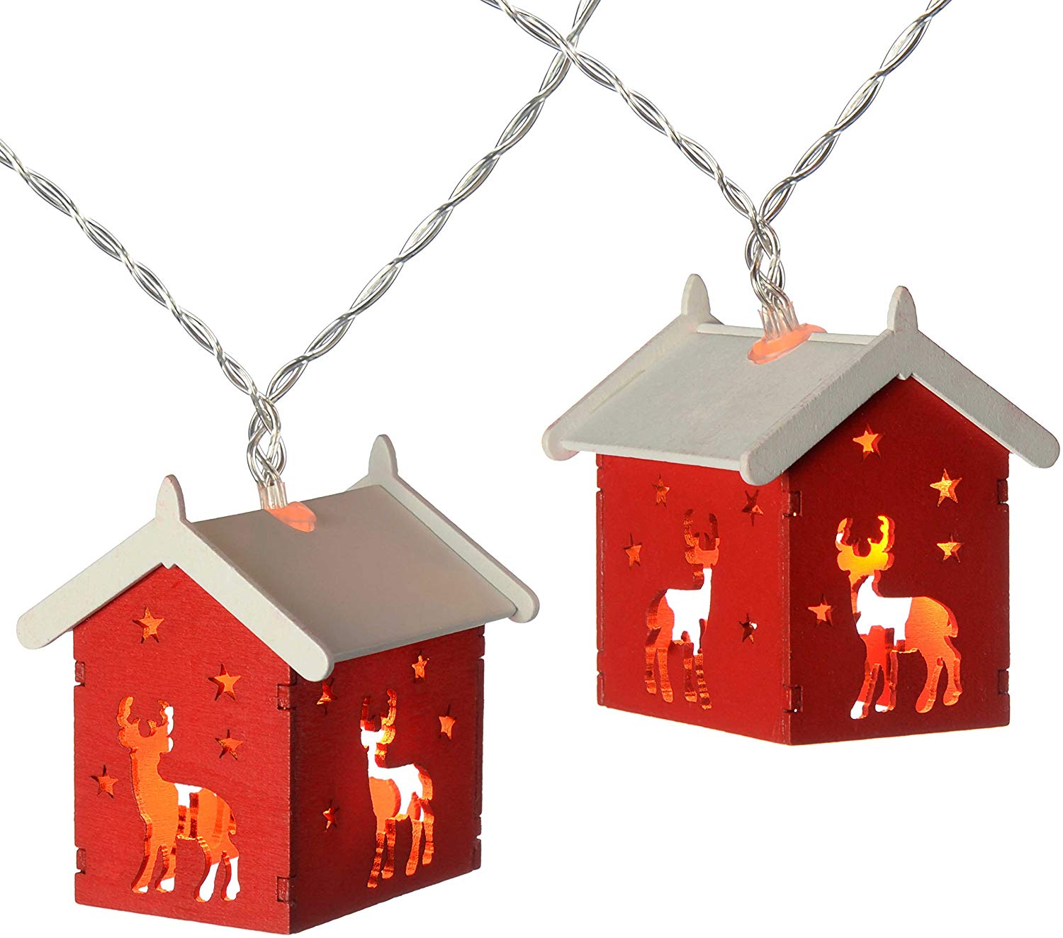 WeRChristmas Reindeer Wooden House Light String with 10-LED - Red