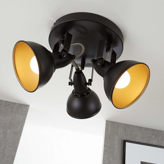 Briloner Leuchten Circular Ceiling Light with 3 Rotating and Pivoting Spotlights in Retro/Vintage Design, 40 W, Diameter 21 cm, Metal, E14, Black Gold, 21 x 21 x 15.6 cm - Image 2