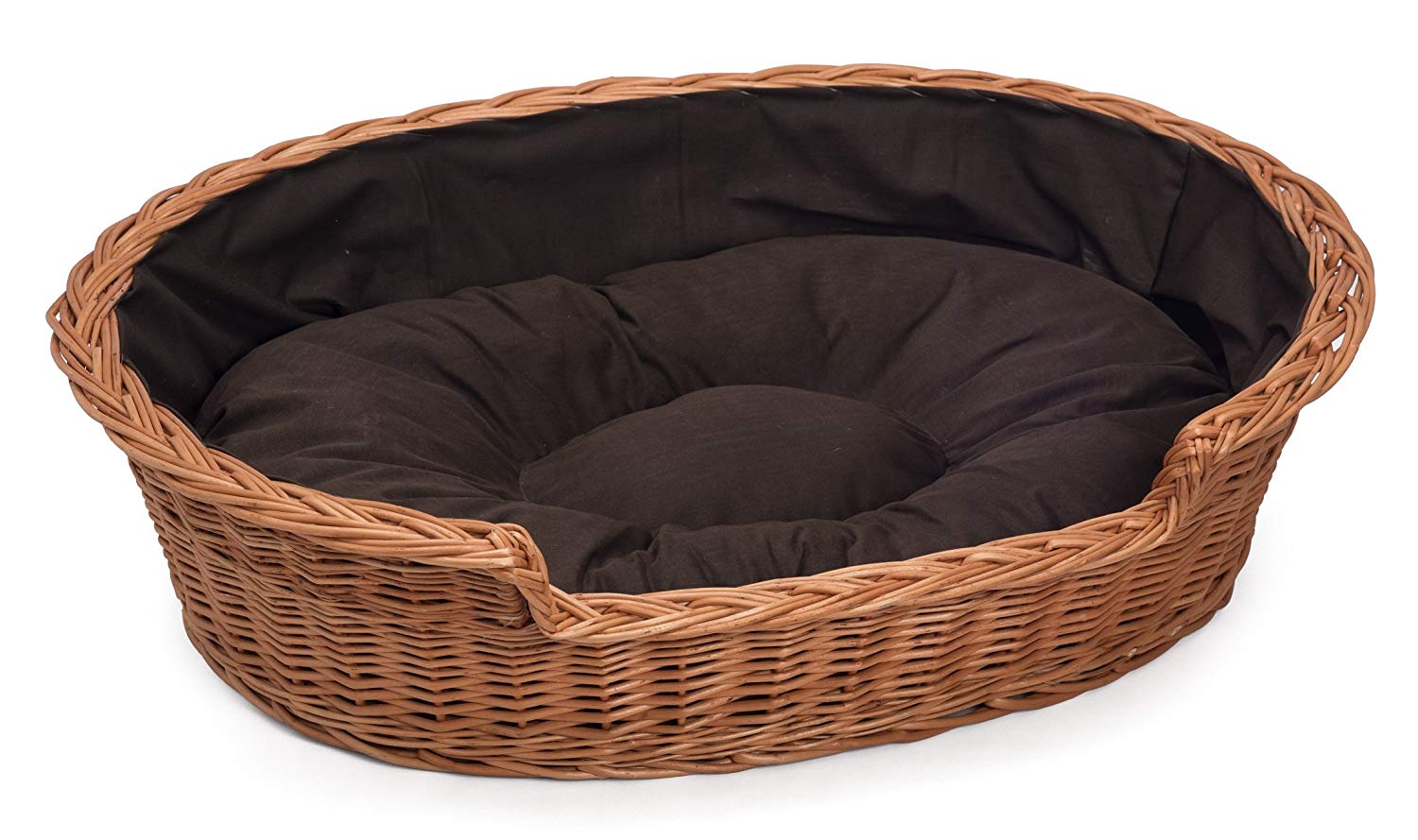 Prestige Wicker Wicker Dog Bed Basket with Cushion, Medium, Dark, Dark Brown, 75 x 60 x 19 cm (L x W x H)