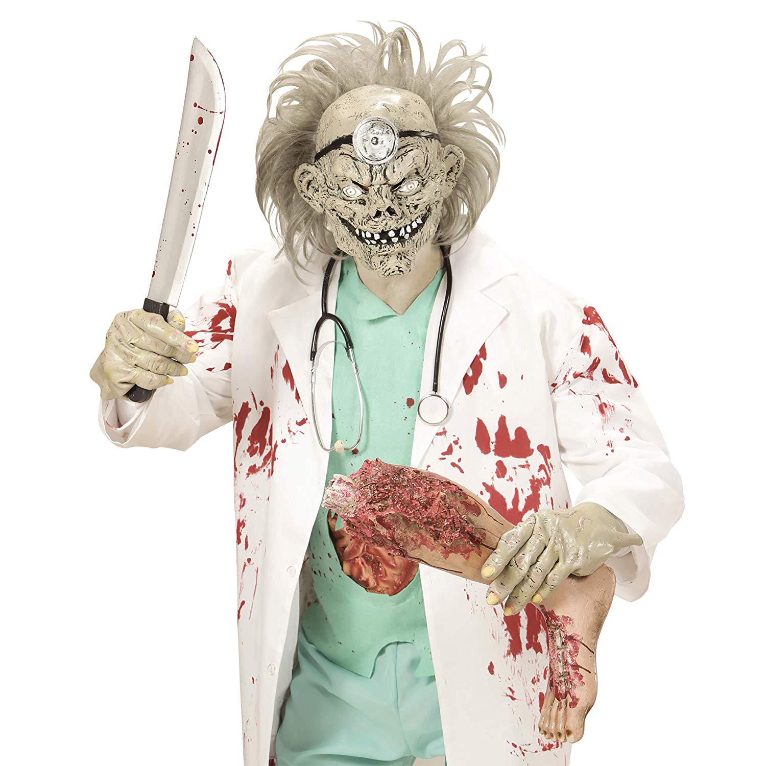 Widmann 74955 3/4 Mask Zombie Doctor with Wig, One Size, Multi-coloured - Image 2