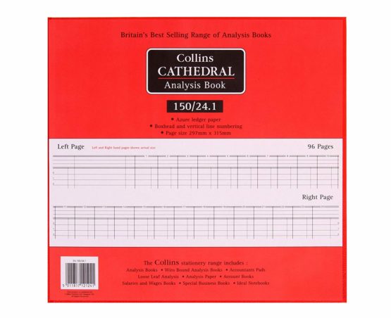 Collins Debden Ltd 061365 150 Series Cathedral Analysis Book, 24 Cash Columns, 297 x 315 mm, 96 Pages, Red