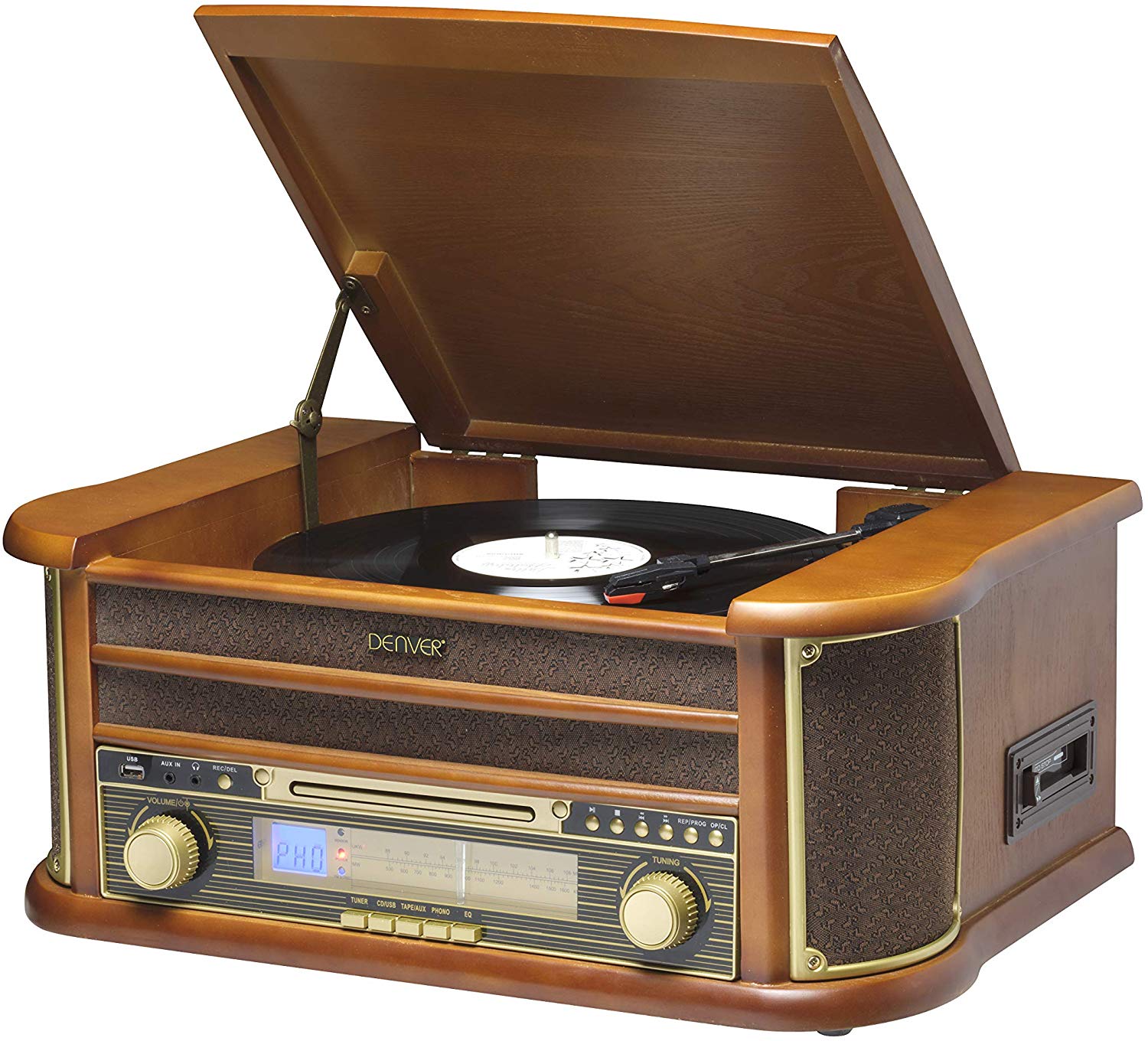 Denver Electronics MCR-50 Turntable Brown - Turntables (Brown, 33 1/3.45.78 rpm, AM, FM, USB, LCD, 5W)