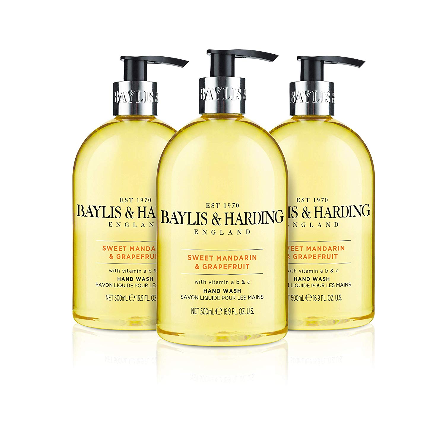 Baylis & Harding Sweet Mandarin and Grapefruit Hand Wash, 500 ml (Pack of 3) - Vegan Friendly, Sweet Mandarin & Grapefruit
