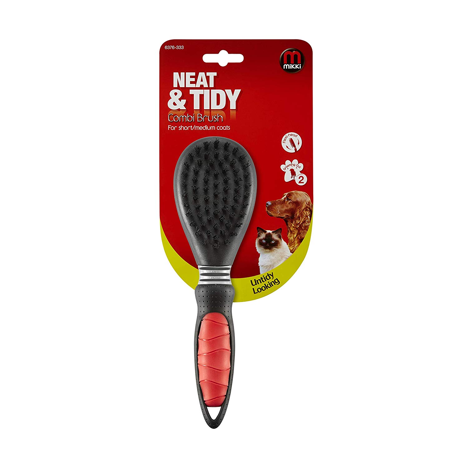 Mikki Dog, Cat Combi Brush Removes Knots, Tangles -2 sided -Nylon and Ball Pin for Small to Medium Pet, Clear - Image 4