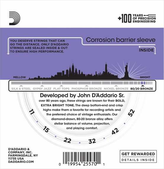 D'Addario Guitar Strings - Acoustic Guitar Strings - 80/20 Bronze - For 6 String Guitar - Deep, Bright, Projecting Tone - EJ13-3D - Custom Light, 11-52 - 3-Pack - Image 2