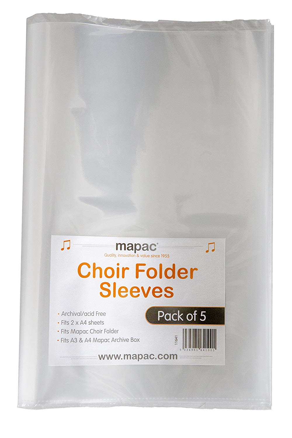 Choir Folder Sleeves (Pack of 5), Clear, A4