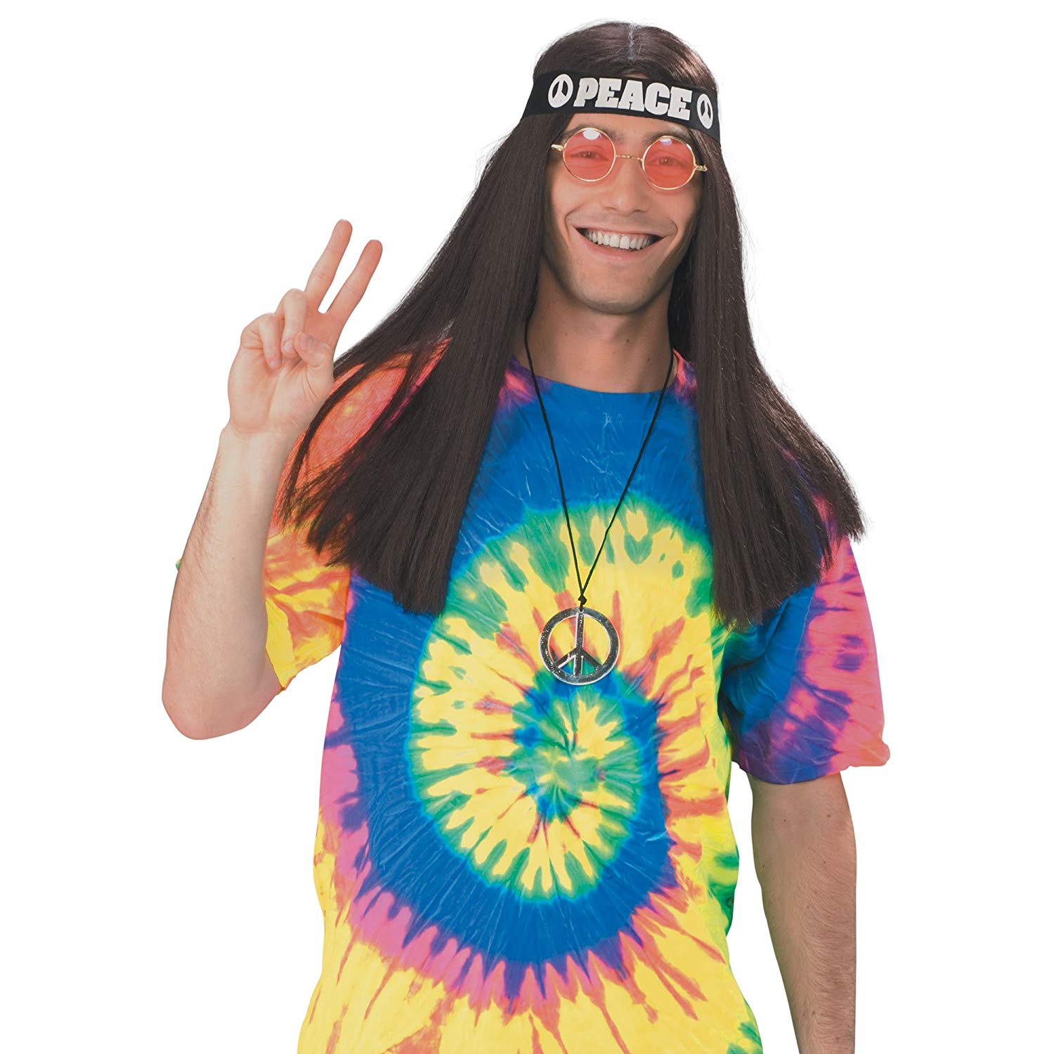 John Lennon Fancy Dress Costume Kit Hippy Hippie Headband Glasses Necklace Retro Halloween, Multicoloured - Image 2