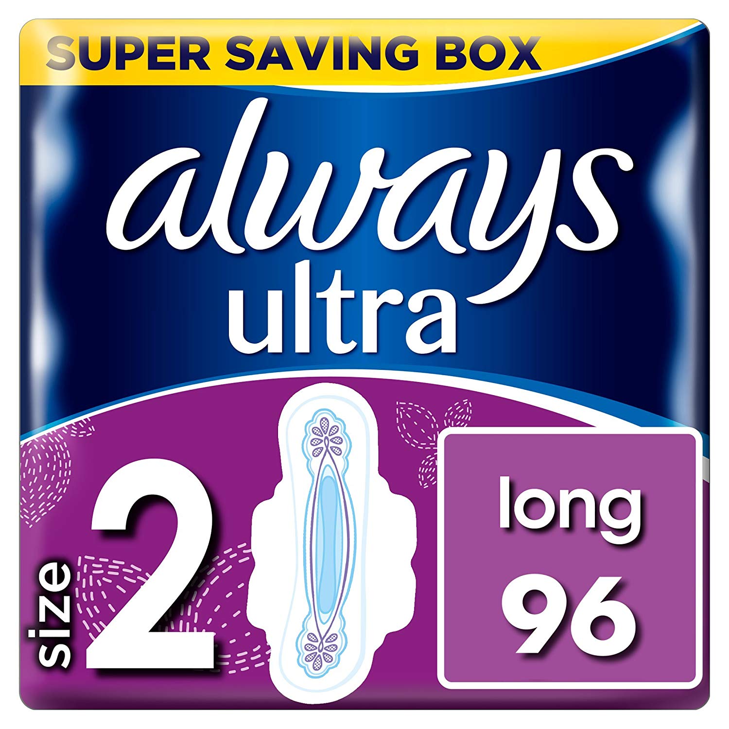 Always Ultra Sanitary Towels, Size 2, Long, Moderate Flow, 96 Pads With Wings (32 x 3 Packs) SAVING PACK