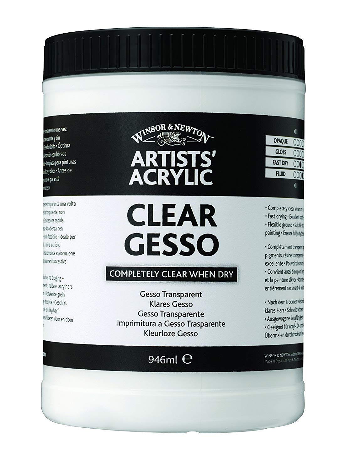 Winsor & Newton 946ml Clear Gesso Professional Acrylic Medium 3054919,Clear/White, 946 ml (Pack of 1)