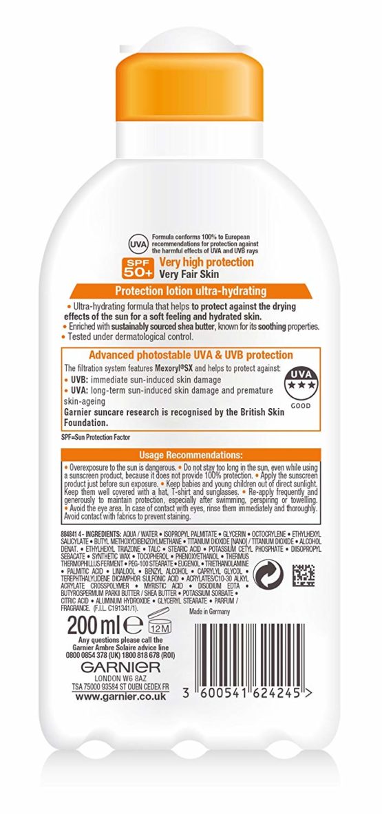Garnier Ambre Solaire Ultra-Hydrating Shea Butter Sun Protection Cream SPF50+, Hydrating High Sun Protection Lotion SPF50+ 200 ml - Image 2