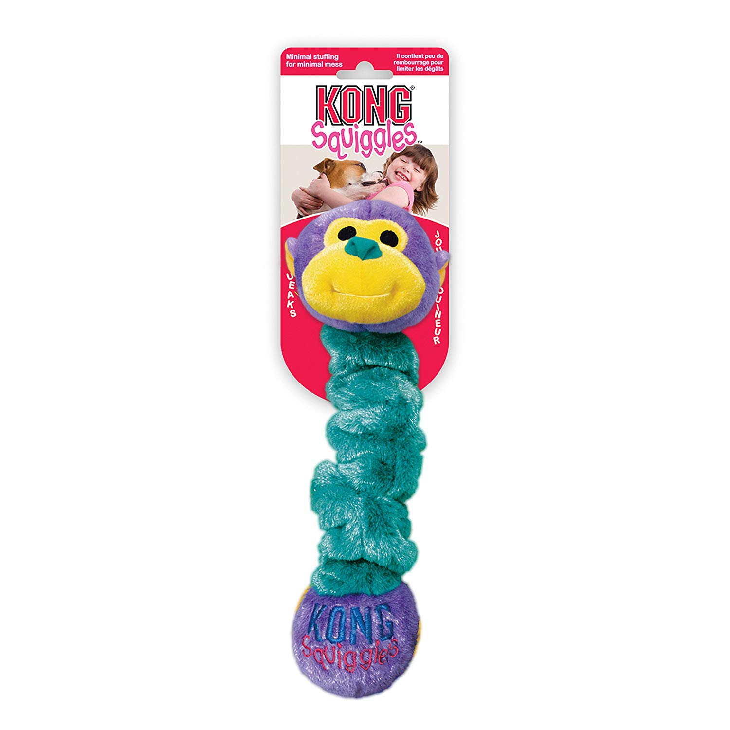 KONG - Squiggles - Stretchy Plush Dog Toy with Squeaker (Assorted Characters) - For Medium Dogs