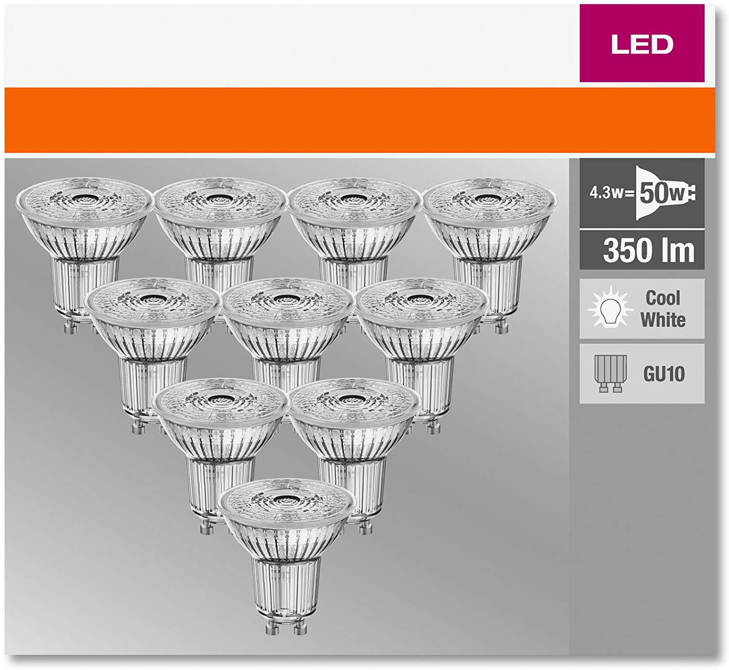 OSRAM LED Base PAR16 / LED-Reflectorlamp with GU10-base / not dimmable / replacement for 50 Watt / 36° beam angle/ cool white - Image 3