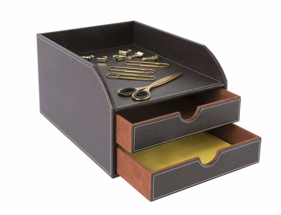 Osco Faux Leather 2 Tier Sorter with Letter Tray - Brown BPU2TPX - Image 3