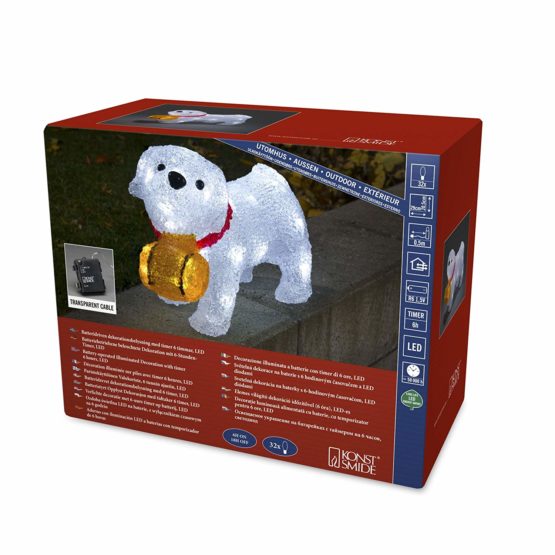 "Konstsmide LED Acrylic Figure"Saint Bernard Puppy"/Outdoor Christmas Lights (IP44) or Indoor Use/Battery operated: 4xAA 1.5V (excl.) / 6h timer / 32 Ice White LED Lights/Transparent Cable", 6130-203