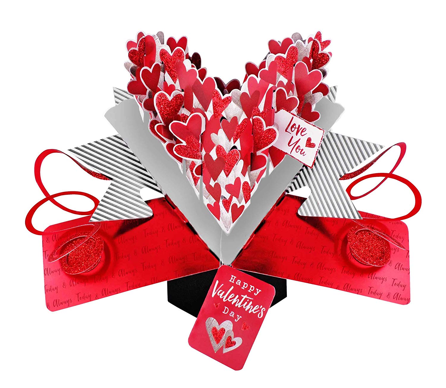 Love Hearts Happy Valentine's Day Greeting Card 3D Pop Up Cards, Red