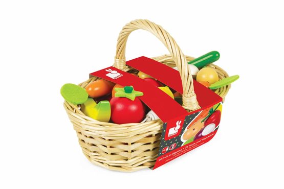 Janod - 24-Piece Fruits and Vegetables Basket - Imitation Shopping Basket - Ideal for Playing Merchandising - From 3 Years Old, J05620 - Image 2