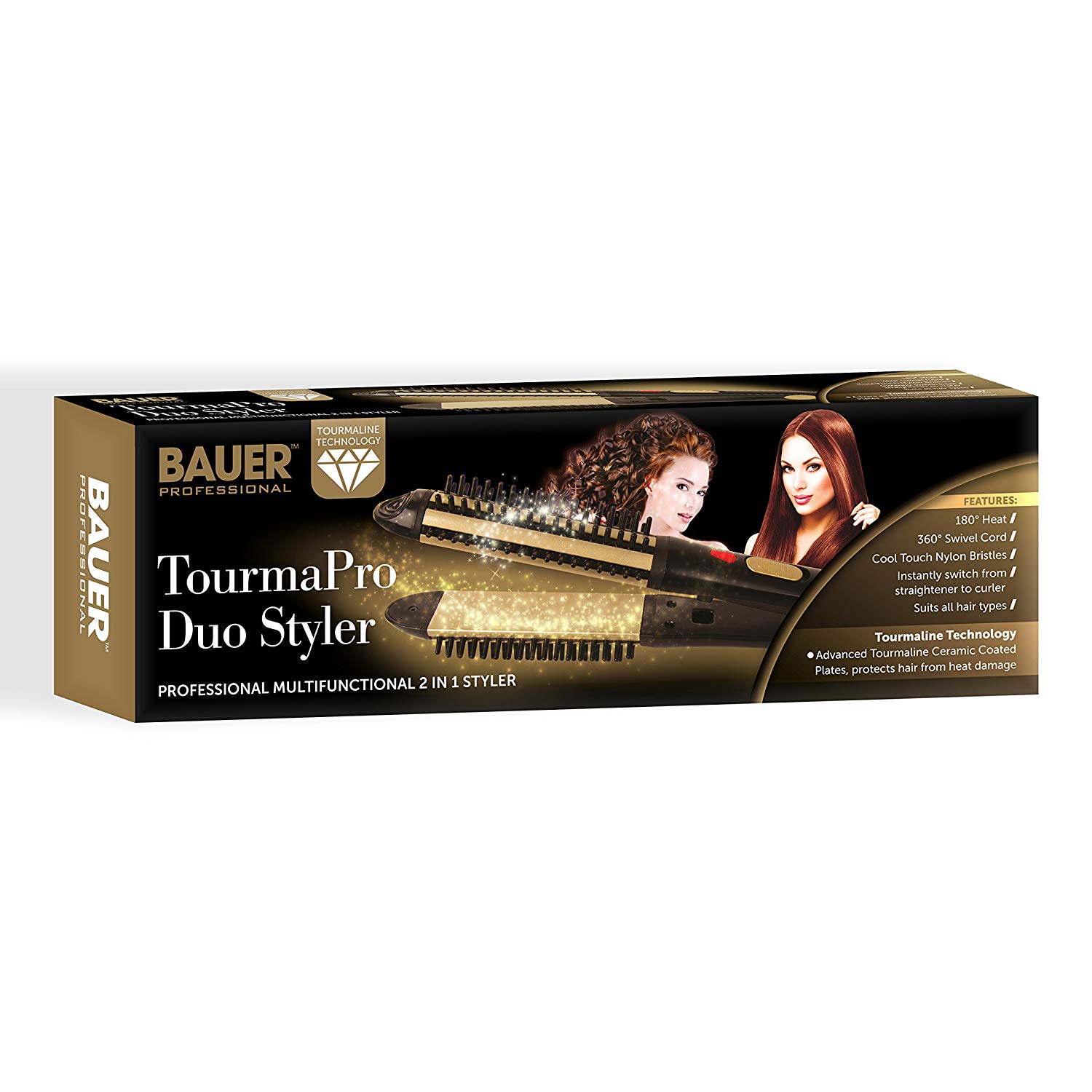 Bauer 2 in 1 Hair Styling Tool - Cermaic Hair Straighteners and Curling Brush - All Hair Types - Fast Gentle Heat - Easy to Use - Image 2