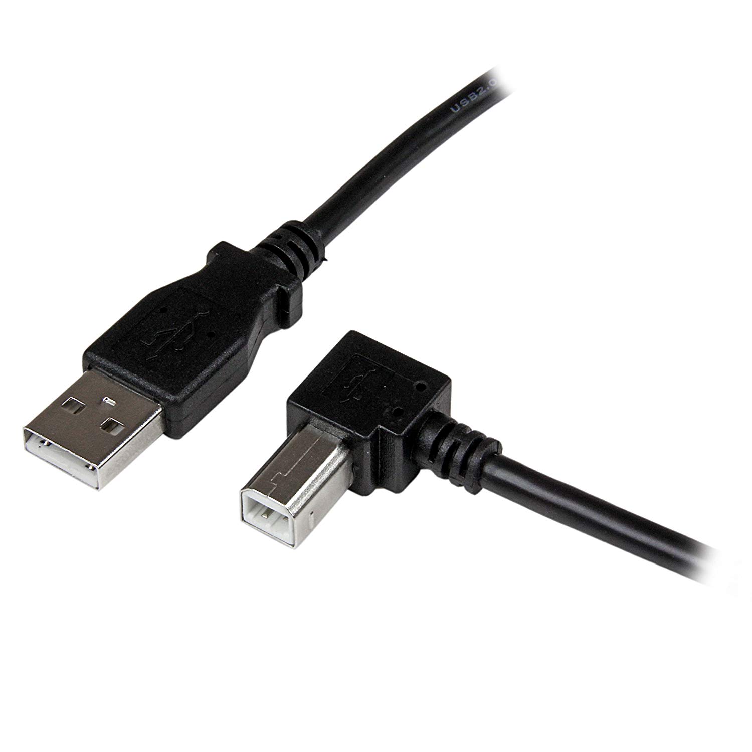 StarTech.com 2m USB 2.0 A to Right Angle B Cable - M/M, Black, 6 ft/2 m