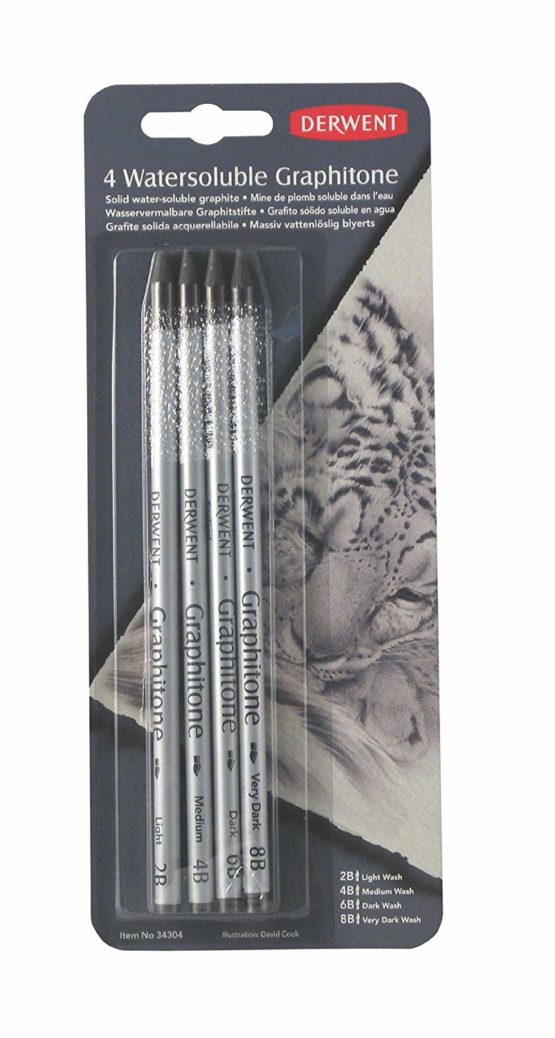 Derwent 34304 Graphitone Watersoluble Graphite Pencils, Set of 4 Shades (2B-8B), Professional Quality, 34304