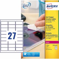 Avery L6114-20 Anti Tamper Labels (A4 Sheets of 63.5 x 29.6 mm, 27 Labels per Sheet, 20 Sheets) - White