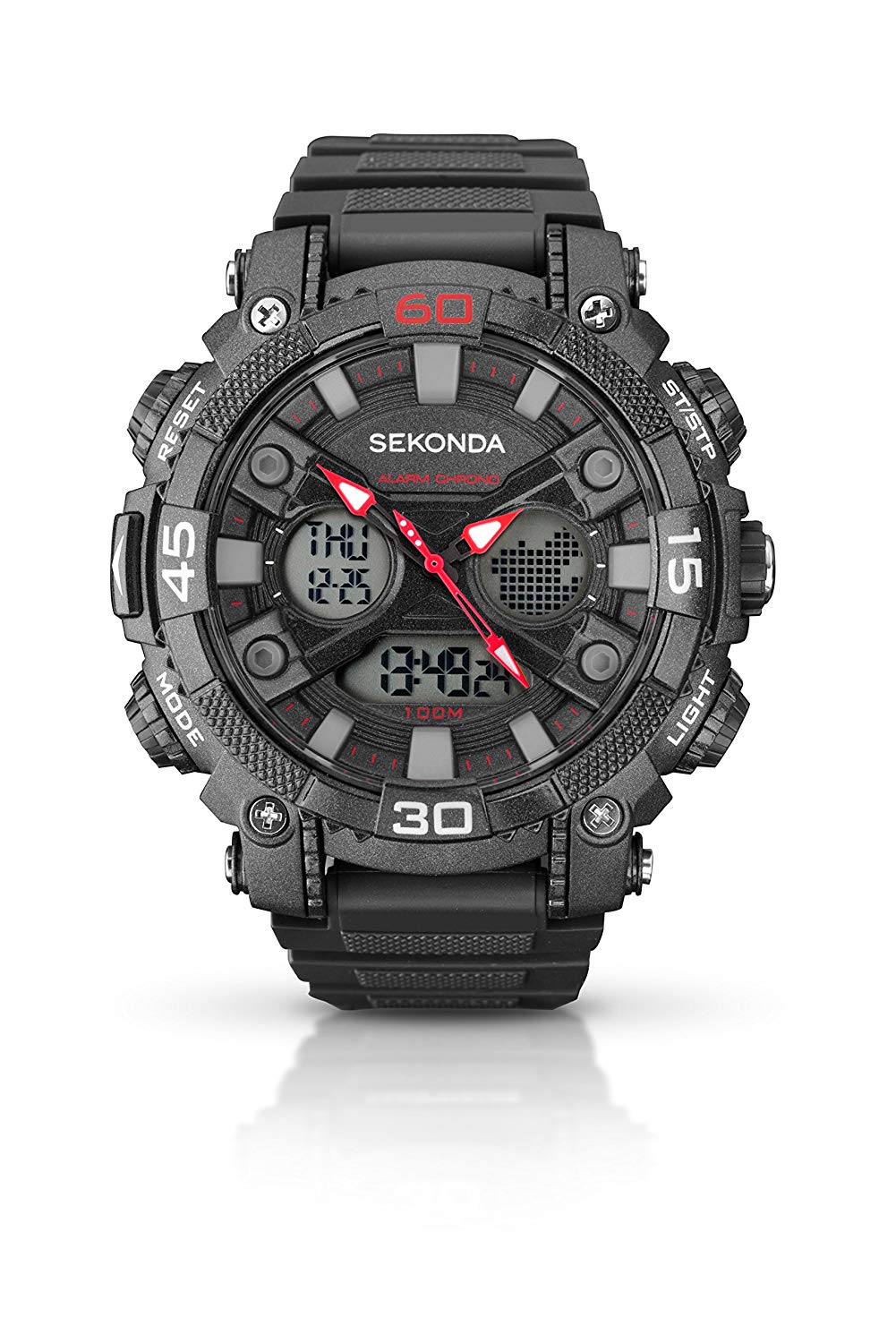 Sekonda Men's Digital Watch with Black Dial Digital Display and Black Plastic Strap 1036.05, Grey