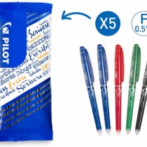 Pilot FLW538622 0.5 mm Frixion Point Erasable Rollerball Tip - 2 Blue/1 Green/1 Red/1 Black (Pack of 5)