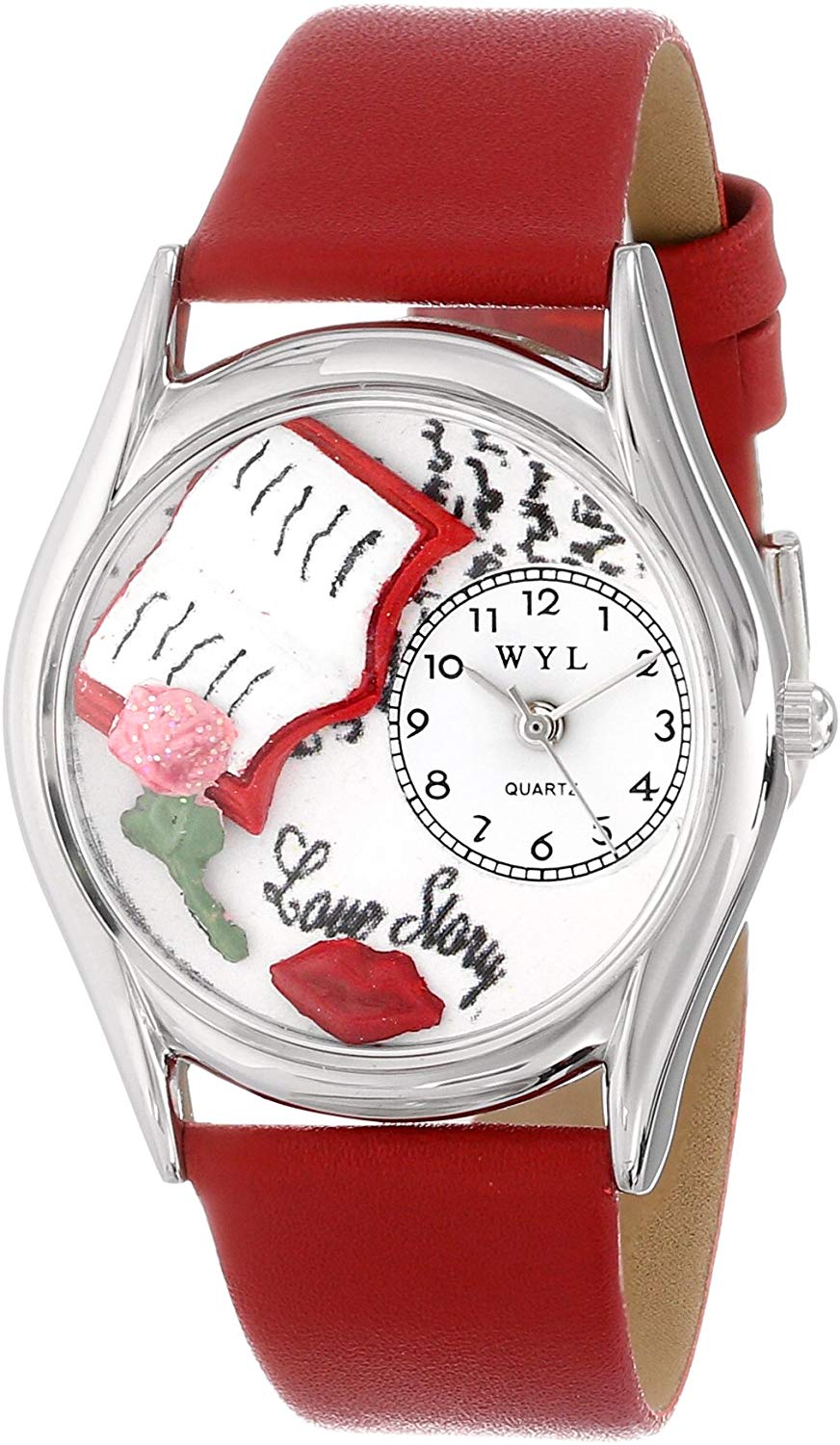 Whimsical Watches Love Story Red Leather and Silvertone Unisex Quartz Watch with White Dial Analogue Display and Multicolour Leather Strap S-0450001