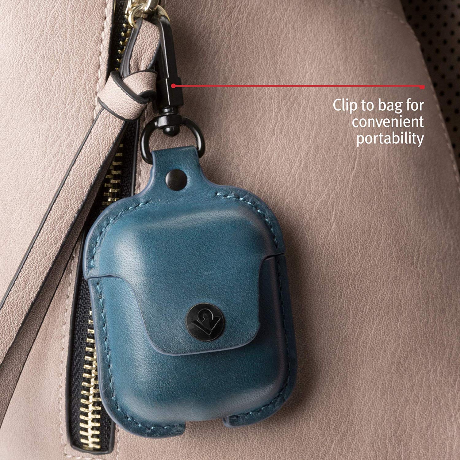 Twelve South AirSnap | Leather Protective Case/Cover with Loss Prevention Clip for AirPods & Wireless Charging Case for AirPods, Deep Teal - Image 3
