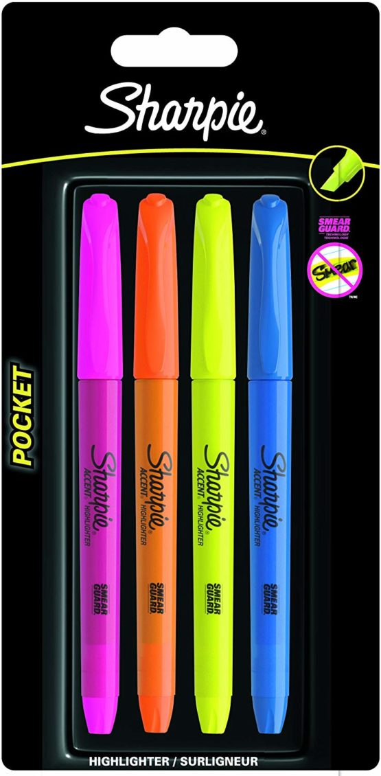 Sharpie Pocket Highlighters | Chisel Tip | Assorted Fluorescent | 4 Count