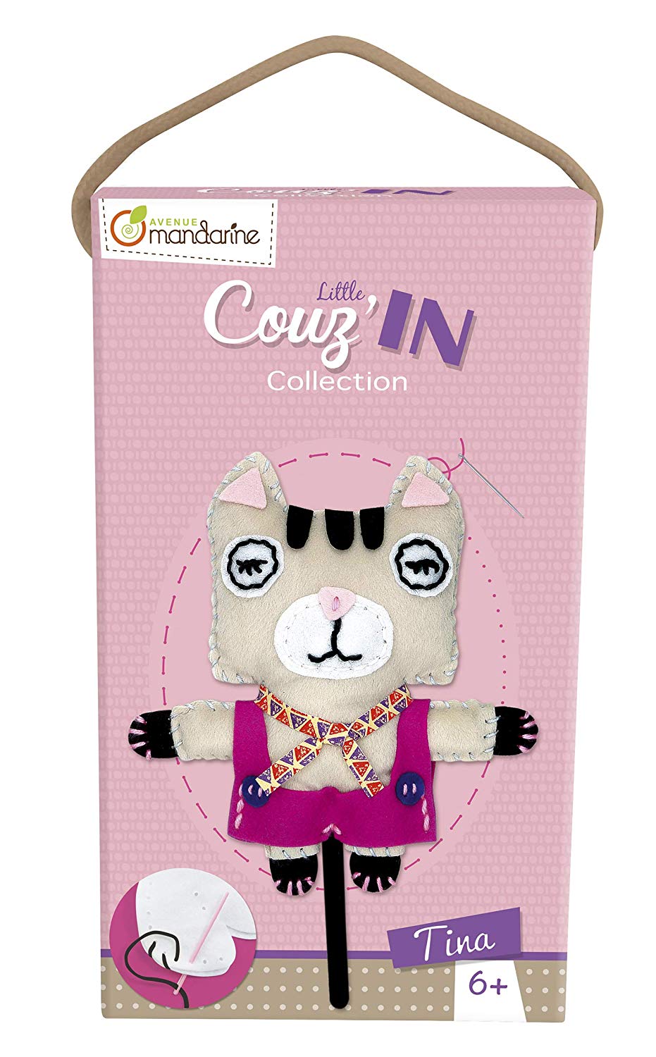 Avenue Mandarine, Ref 52654O, Little Couz'in Sewing Introductory Activity Box, Tina the Cat, Includes Felt, Thread, Wadding