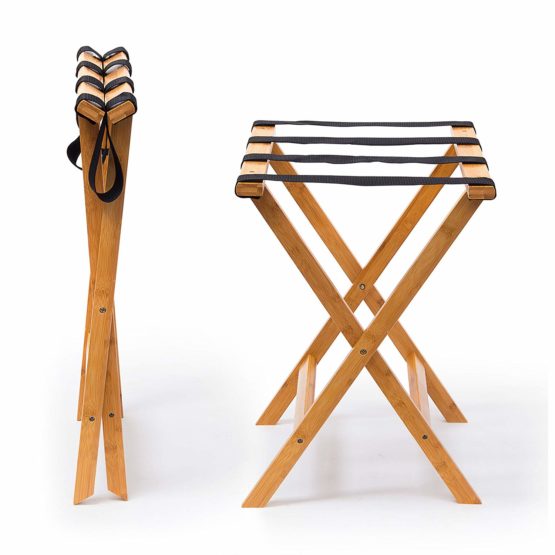 Relaxdays Suitcase Stand Wooden Luggage Rack 50 x 60 x 37.5, cm Luggage Holder With 4 Straps Hotel Or Guesthouse Luggage Rack, For Frequent Travellers, Natural - Image 3