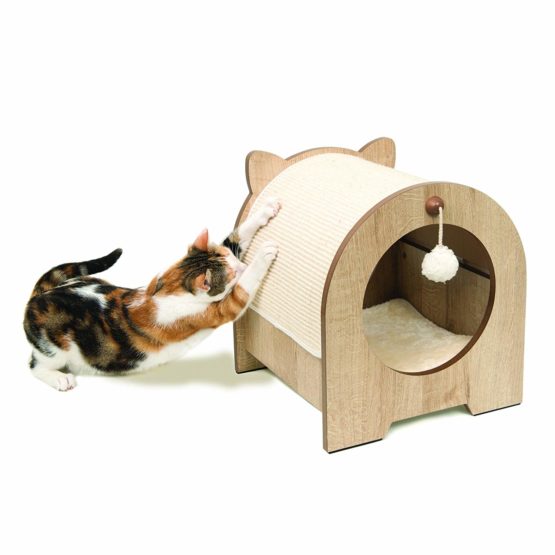 Vesper Minou - Cute Cat Hideout, Bed and Scratcher in one - Oak-look Cat Furniture - Image 2