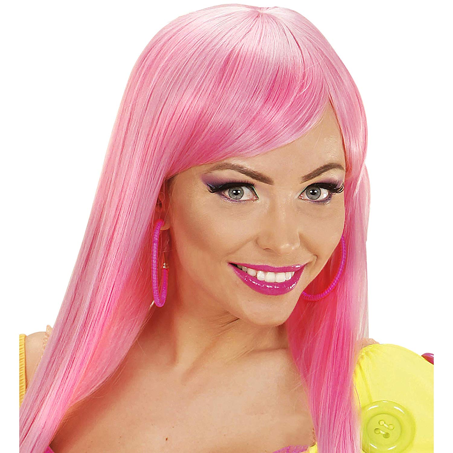 Widmann 03529 - Pair of Earrings for Adults Women 80s, Disco, Neon, Carnival, Theme Parties, Fluorescent Pink Color - Image 3