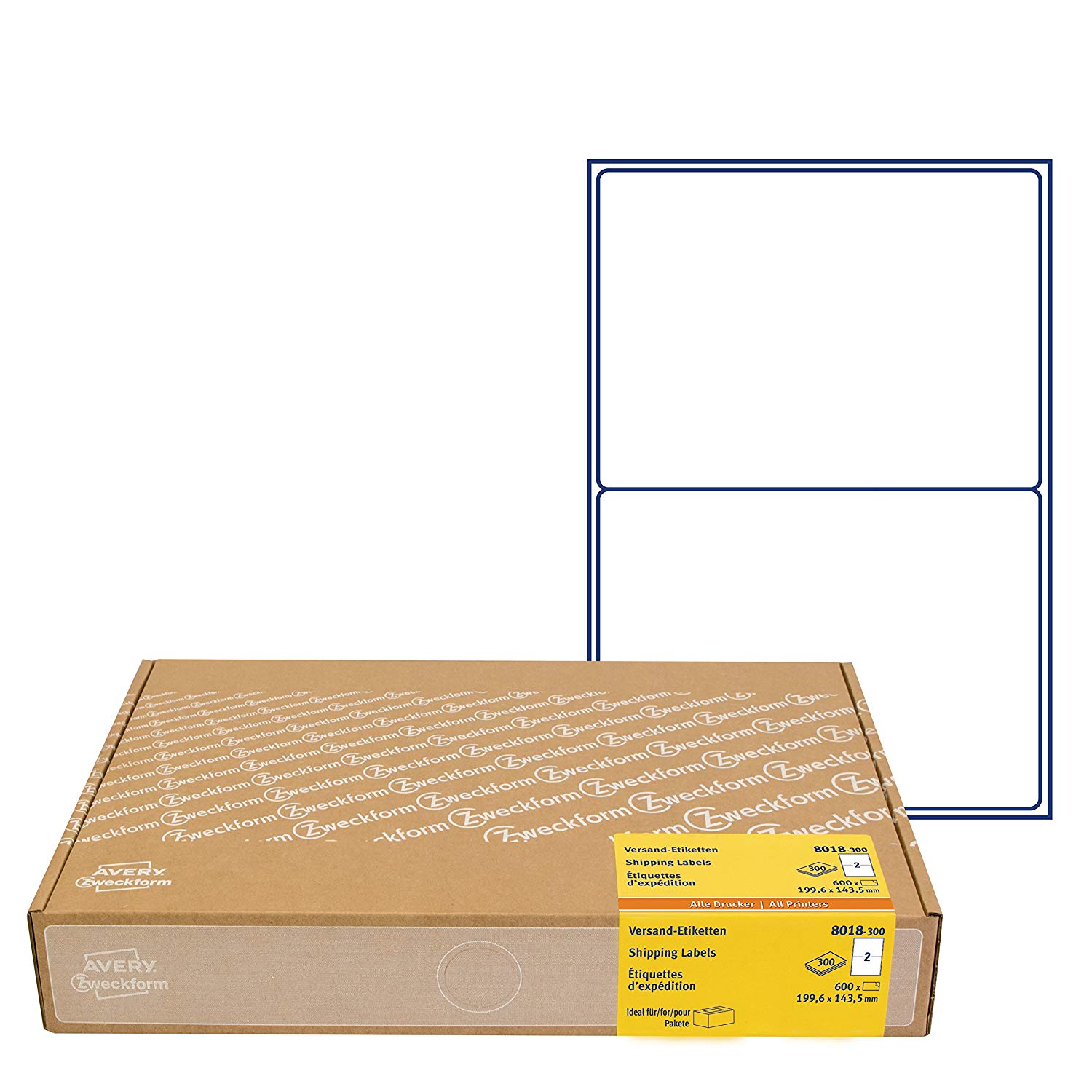 AVERY Zweckform 8018 Shipping Labels Art. 8018 (199.6 x 143.5 mm (A5) Address Labels Self-Adhesive for DHL and Hermes Shipping Stickers