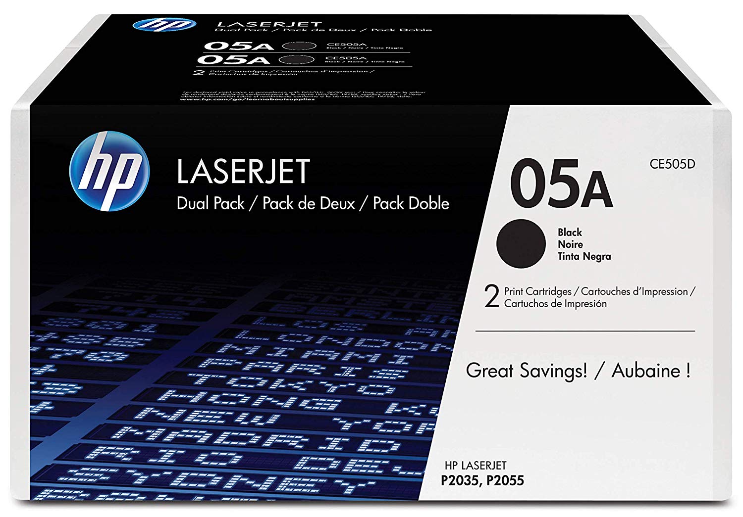 HP CE505D 05A Original LaserJet Toner Cartridges, Black, Multipack, Dual Pack